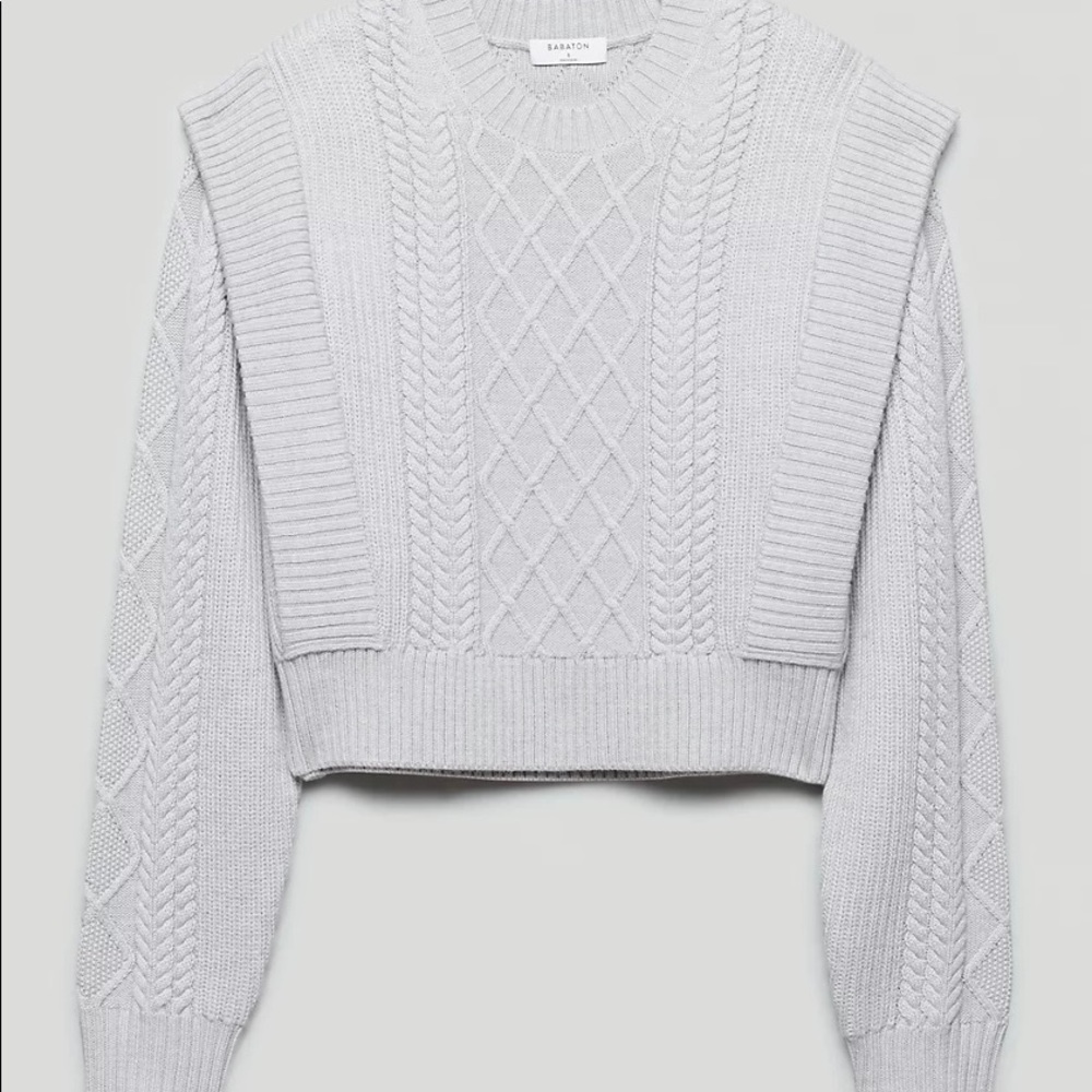 Babaton Seek Cable-knit shoulder pad sweater heather light grey Size womens XS